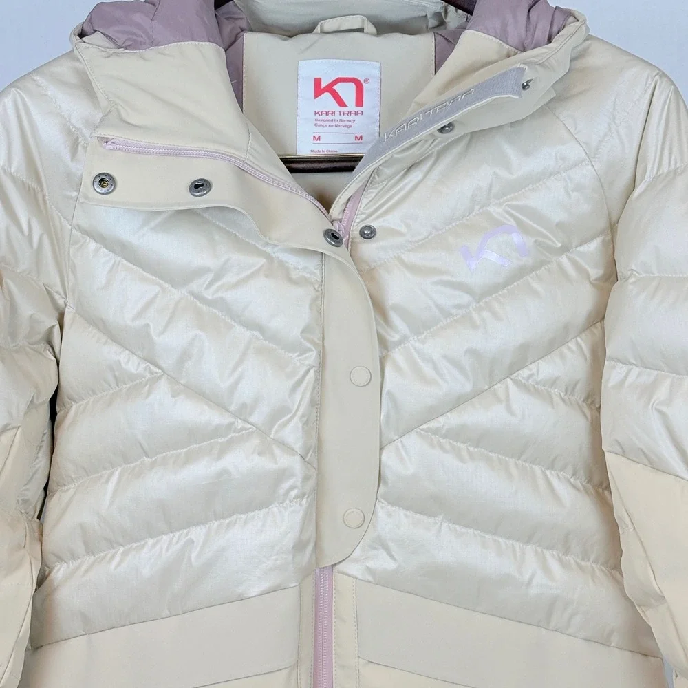 Kari Traa Women Ragnhild Down Ski Jacket Cream Hooded Puffer Medium EUC